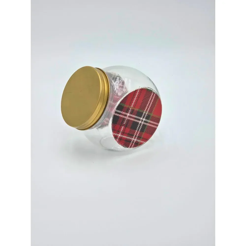 Upcycled Plaid Glass Jar – Holiday Jar, Christmas Container, Rustic Winter Decor